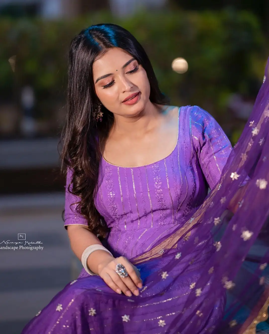 ETV Actress Priyanka Jain Wearing Violet Gown